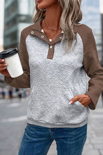 On the Daily - Brown Textured Button Long Sleeve Sweatshirt