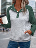 On the Daily - Green Textured Button Long Sleeve Sweatshirt