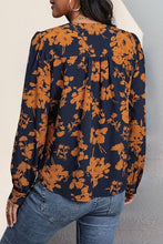 Come For It - Floral Print Notched Neck Long Sleeve Top