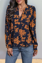 Come For It - Floral Print Notched Neck Long Sleeve Top