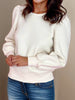 All We Need - Checked Puff Sleeve Round Neck Pullover Sweatshirt