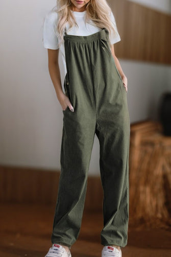 Ready For It - Green Pocketed Loose Fit Corduroy Overalls