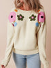 My Everything - Beige Knitted Flower Pattern Ribbed Edge Sweater