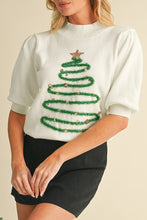 In the Spirit - Tinsel Christmas Tree Puff Short Sleeve Sweater