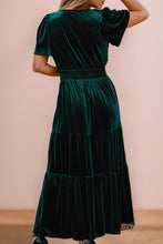 You're Invited - Green Velvet Shirred Waist Tiered Maxi Dress