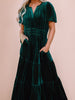 You're Invited - Green Velvet Shirred Waist Tiered Maxi Dress