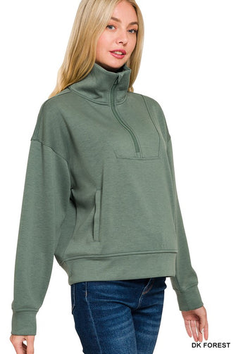Yours to Keep Forest Scuba Half Zip Pullover