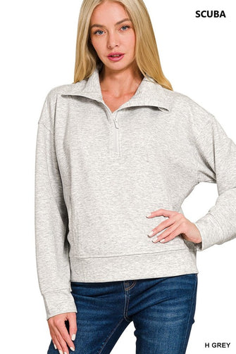 Yours to Keep Grey Scuba Half Zip Pullover
