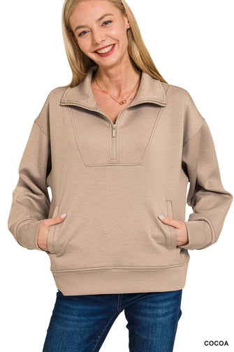 Yours to Keep Cocoa Scuba Half Zip Pullover