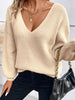 Touch of Sophistication  - Lantern Sleeve V Neck Knot Back Sweater