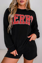 Merry - Black Corded Long Sleeve Top and Shorts Pajama Set