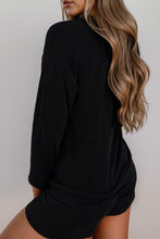 Merry - Black Corded Long Sleeve Top and Shorts Pajama Set