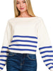 Each Moment Ivory/Navy Striped Cropped Sweater