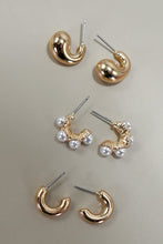 Huggie Pearl Gold Hoop Earrings Trio