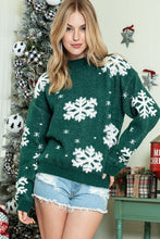 Holiday Lane - Green Snowflake Pattern Drop Shoulder Sweater