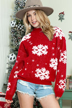 Holiday Lane - Red Snowflake Pattern Drop Shoulder Sweater