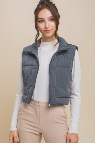 Cozy Ideas - Slate Puffer Vest with Pockets