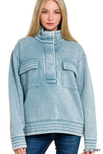 Can't Leave You Blue Gray Snap Button Top