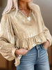 Always Shining - Metallic Frill VNeck Puff Sleeve Babydoll Blouse