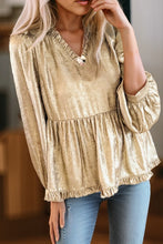 Always Shining - Metallic Frill VNeck Puff Sleeve Babydoll Blouse