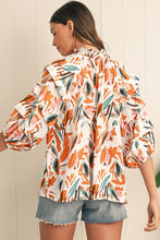 Sunset Romance Abstract Frill Neck Blouse