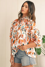 Sunset Romance Abstract Frill Neck Blouse