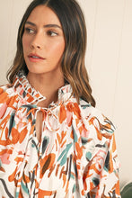 Sunset Romance Abstract Frill Neck Blouse