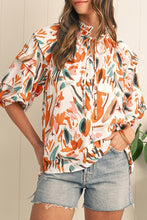 Sunset Romance Abstract Frill Neck Blouse
