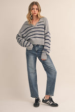 You Get It Gray Striped Polo Sweater