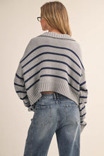 You Get It Gray Striped Polo Sweater