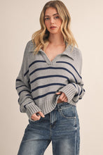 You Get It Gray Striped Polo Sweater