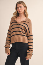 You Get It Taupe Striped Polo Sweater