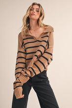 You Get It Taupe Striped Polo Sweater