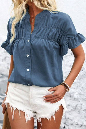 Making Plans Ruffle Ruched Shirt