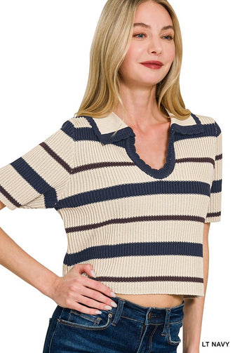 Thinking Out Loud Navy Striped Cropped Sweater