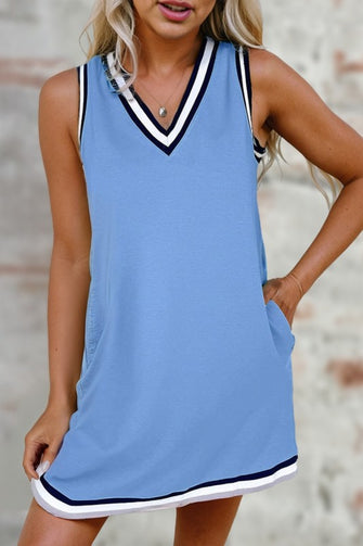 My Sporty Moment Blue Contrast Trim Mini Dress