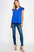 What You Want Blue Solid Ruffle Sleeve Top