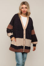 A Comforting Feel Color Block Button Cardigan