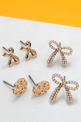 Bow/Floral Stud Earring Set