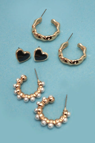 Heart Stud/Hoop Earring Set