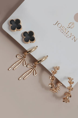 Clover Stud/Hoop Earring Set