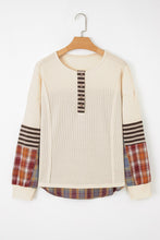 Autumn Skies Beige Plaid Patchwork Top