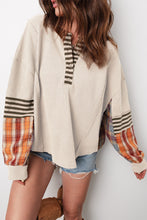 Autumn Skies Beige Plaid Patchwork Top