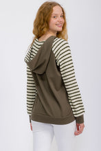 True to You Olive Stripe Contrast Hoodie