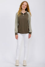 True to You Olive Stripe Contrast Hoodie