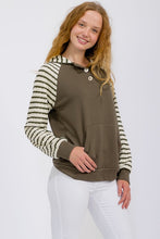 True to You Olive Stripe Contrast Hoodie