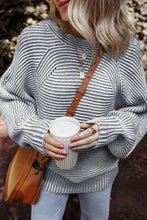 On the Line Blue Striped Ribbed Knit Sweater