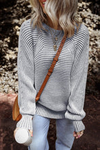 On the Line Blue Striped Ribbed Knit Sweater