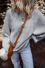 On the Line Blue Striped Ribbed Knit Sweater