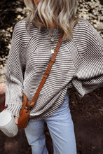 On the Line Coffee Striped Ribbed Knit Sweater